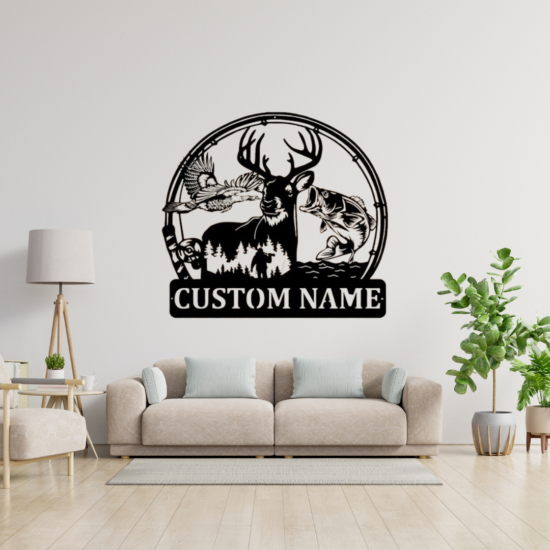 Metal Buck/Bass/Eagle Custom Name Sign