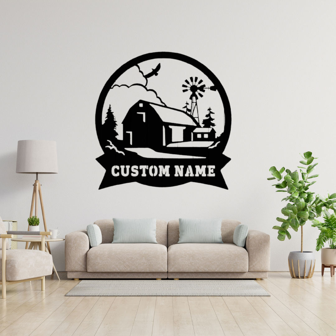 Metal Farm/w Windmill Custom Name Sign