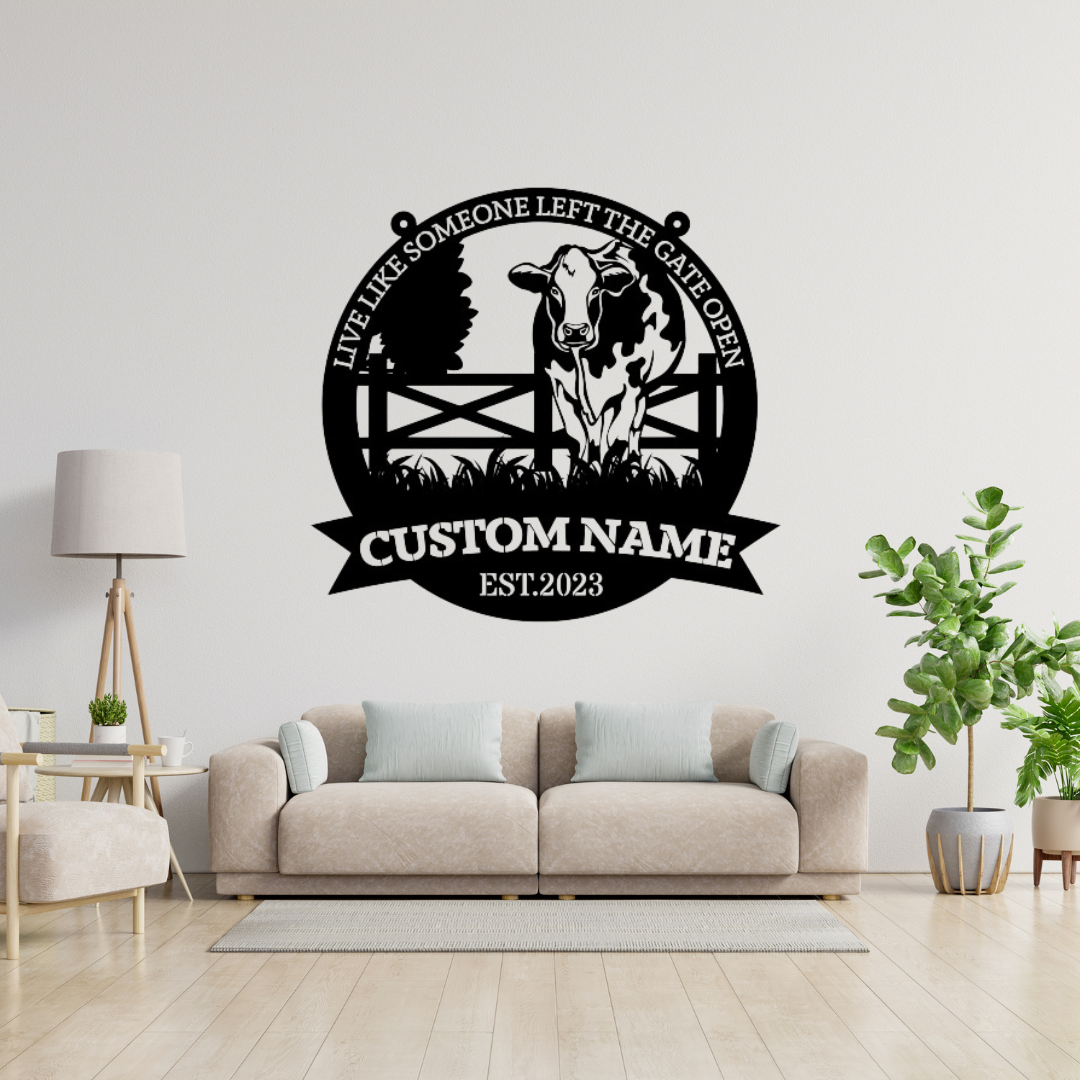 Metal Fence&Cow Custom Name Sign